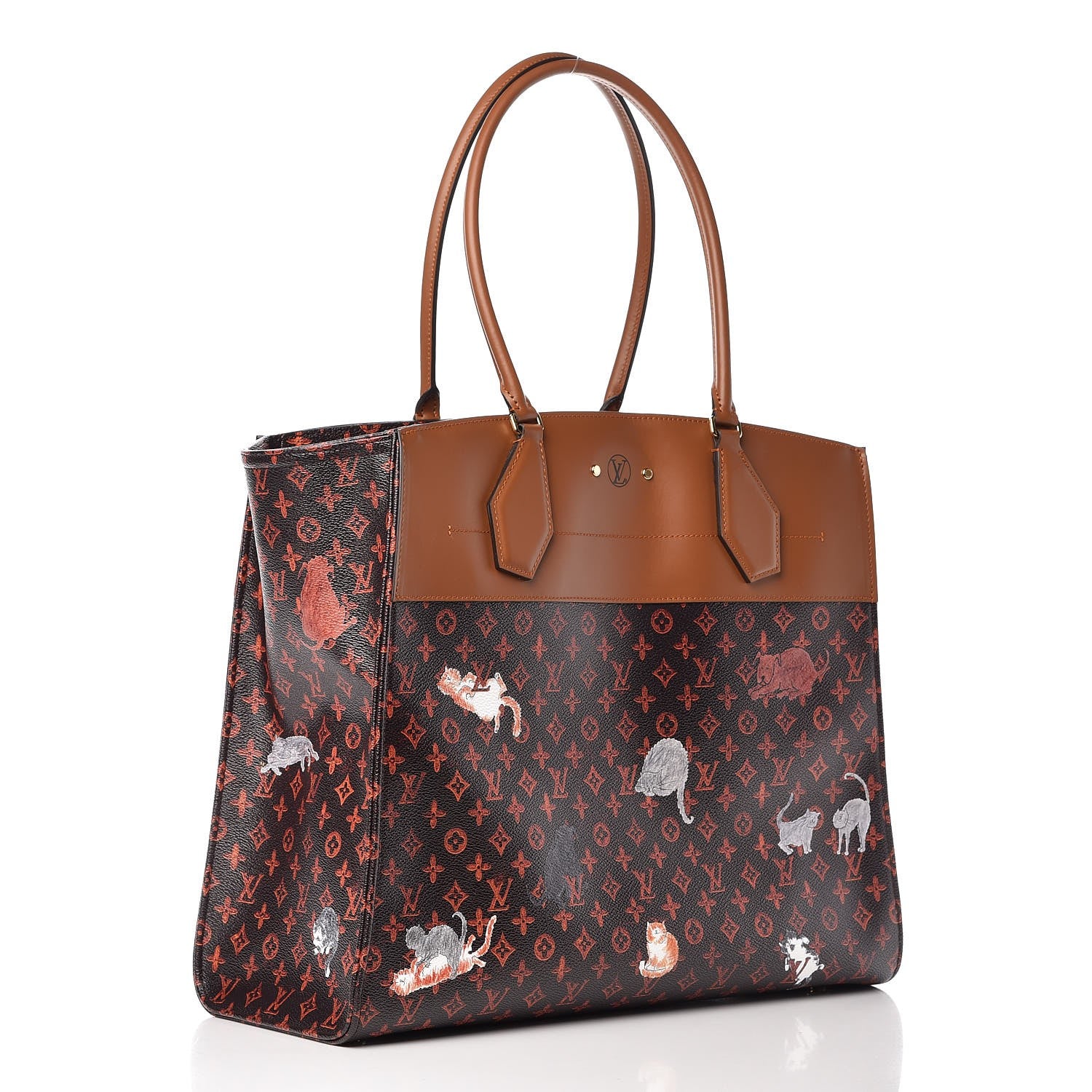 Louis Vuitton Calfskin Catogram City Steamer Cabas XXL Orange Marron 3 of 7