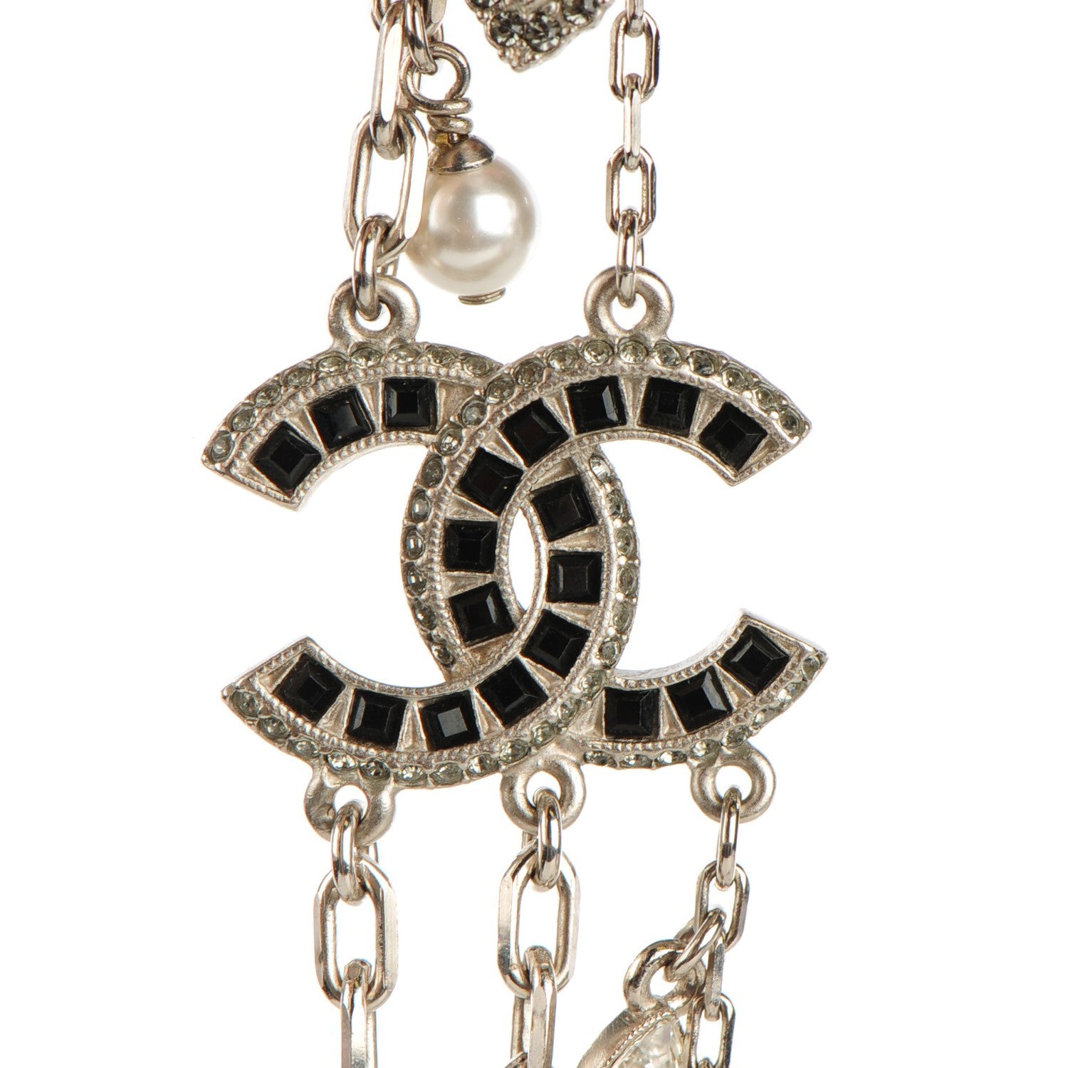Chanel Swarovski Crystal Triple Strand CC Necklace Silver 8 of 9