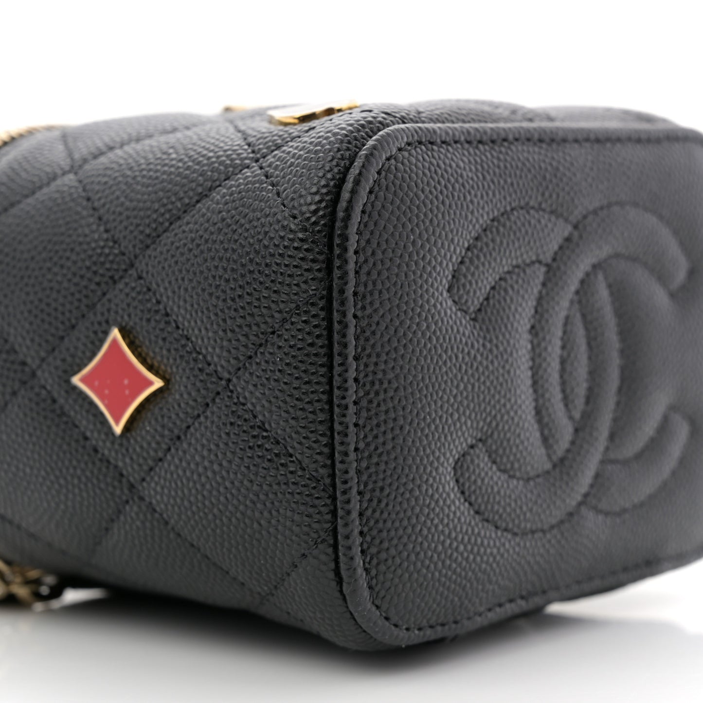 Caviar Quilted Enamel Coco Casino Mini Vanity Case With Chain Black