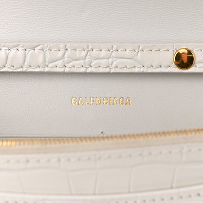 Balenciaga Shiny Calfskin Crocodile Embossed Hourglass Chain Bag White 6 of 10