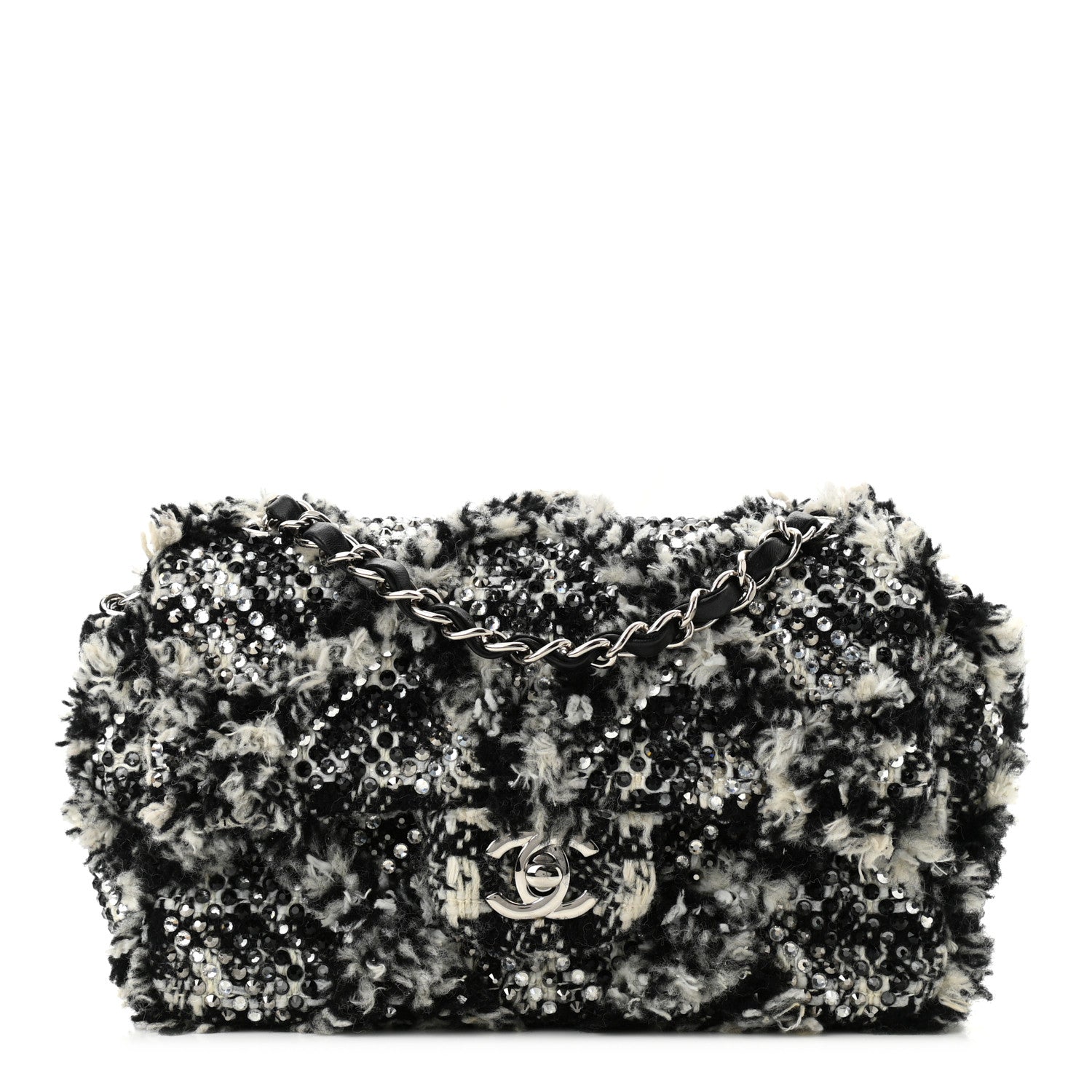 Chanel Crystal Tweed Quilted Small Double Flap Black Ecru White 1 of 10
