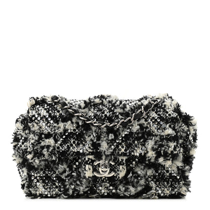 Chanel Crystal Tweed Quilted Small Double Flap Black Ecru White 1 of 10