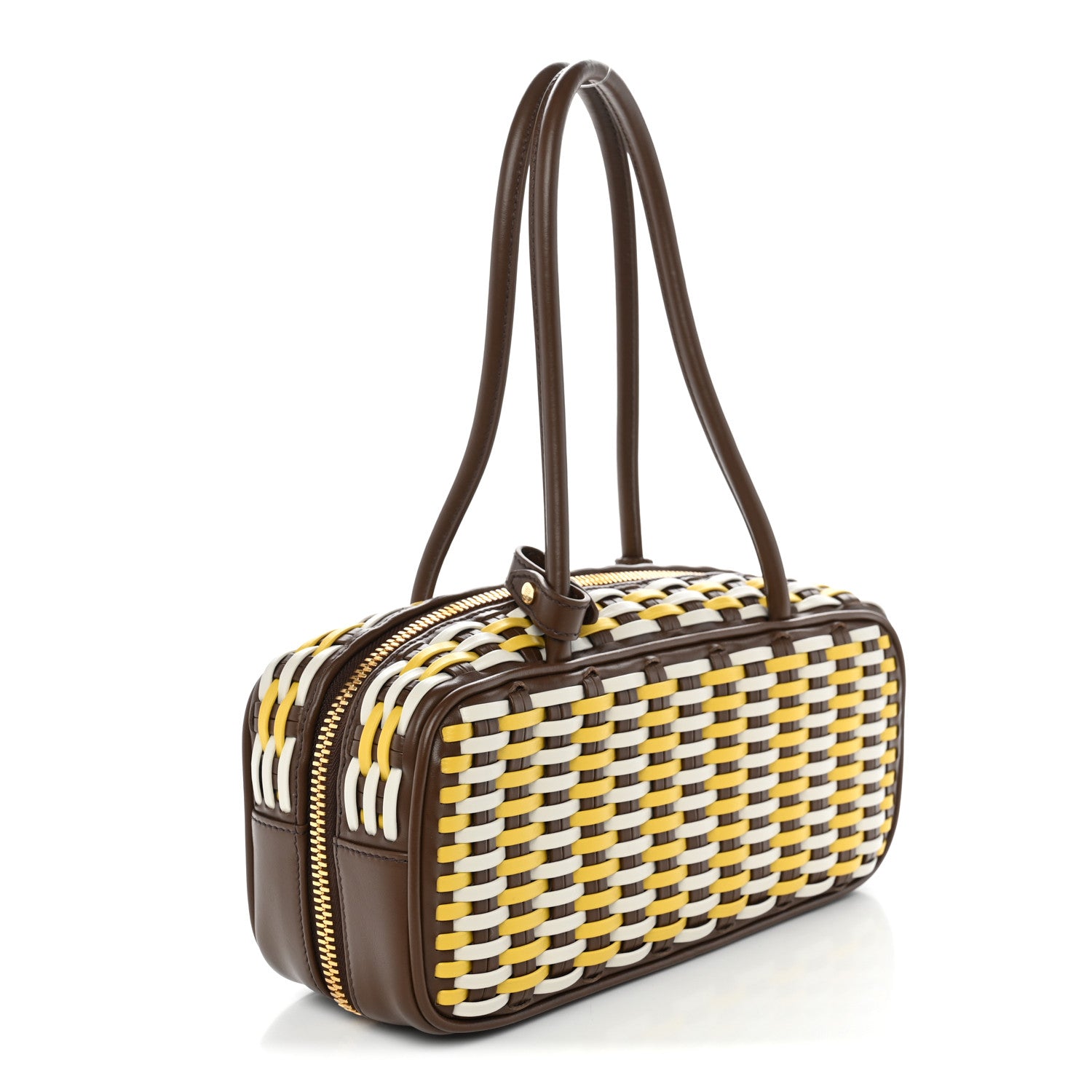 Miu Miu Woven Calfskin Small Beau Top Handle Bag Acero Sole Talco 3 of 9