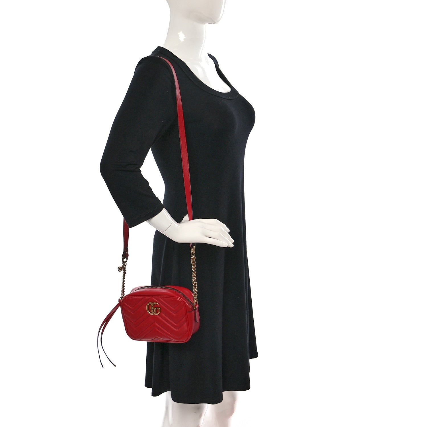 Gucci Calfskin Matelasse Mini GG Marmont Chain Shoulder Bag Hibiscus Red 2 of 9