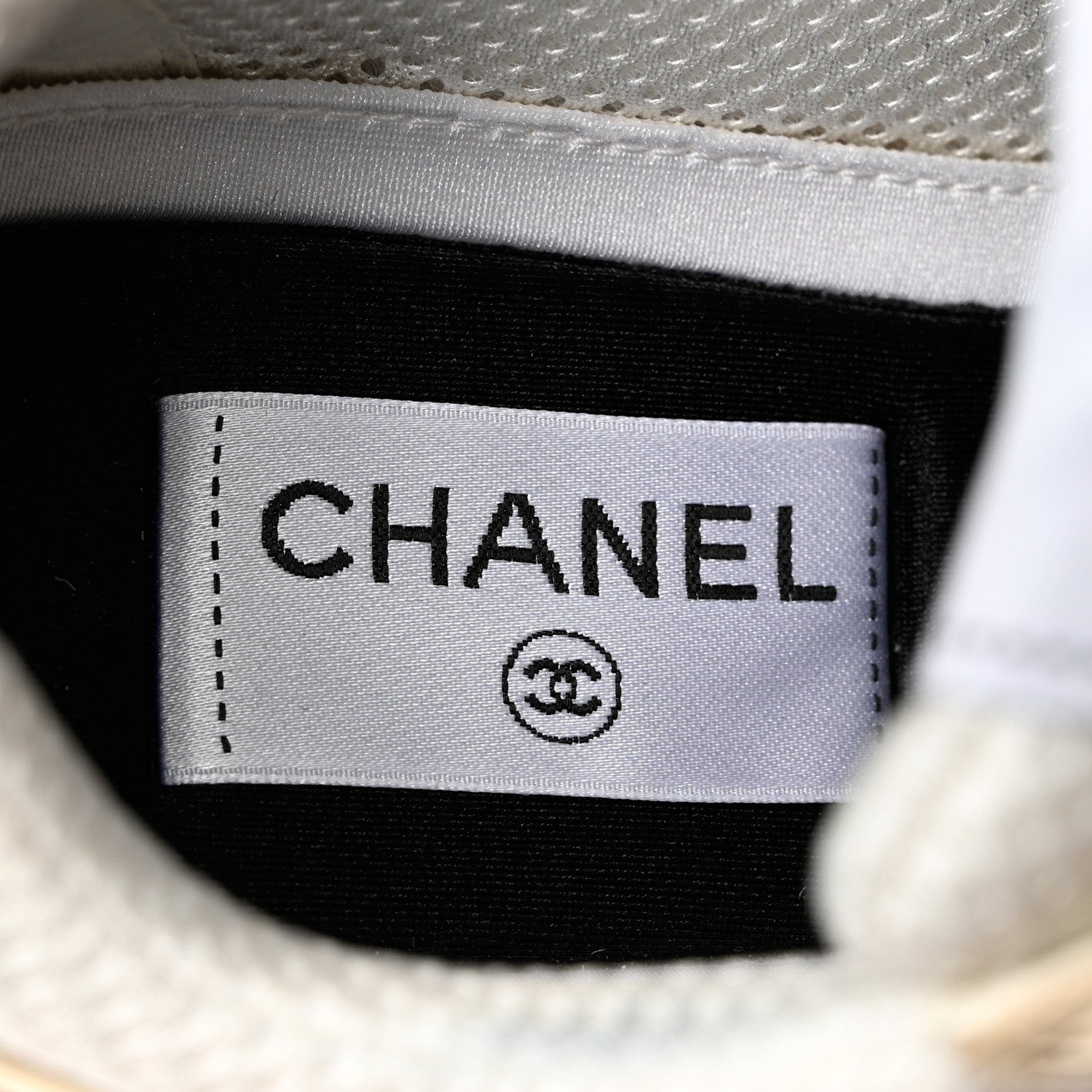 Chanel Nylon Metallic Lambskin CC Sneakers 37.5 White Gold 7 of 9