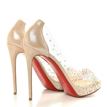 Christian Louboutin PVC Suede Lame Very Strass 120 Peep Toe 37 Version Poudre 4 of 8