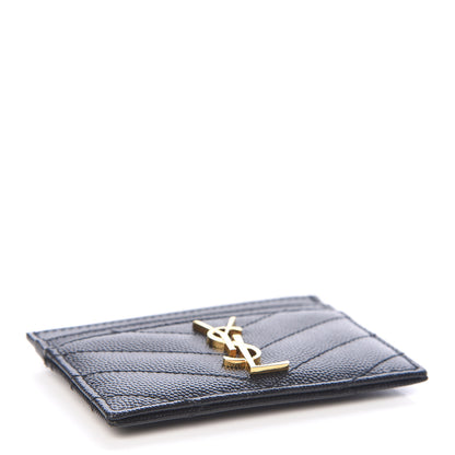 Saint Laurent Grain De Poudre Matelasse Chevron Monogram Credit Card Case Black 4 of 8