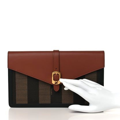 Fendi Calfskin Pequin Large Chameleon Envelope Clutch Tobacco 2 of 8