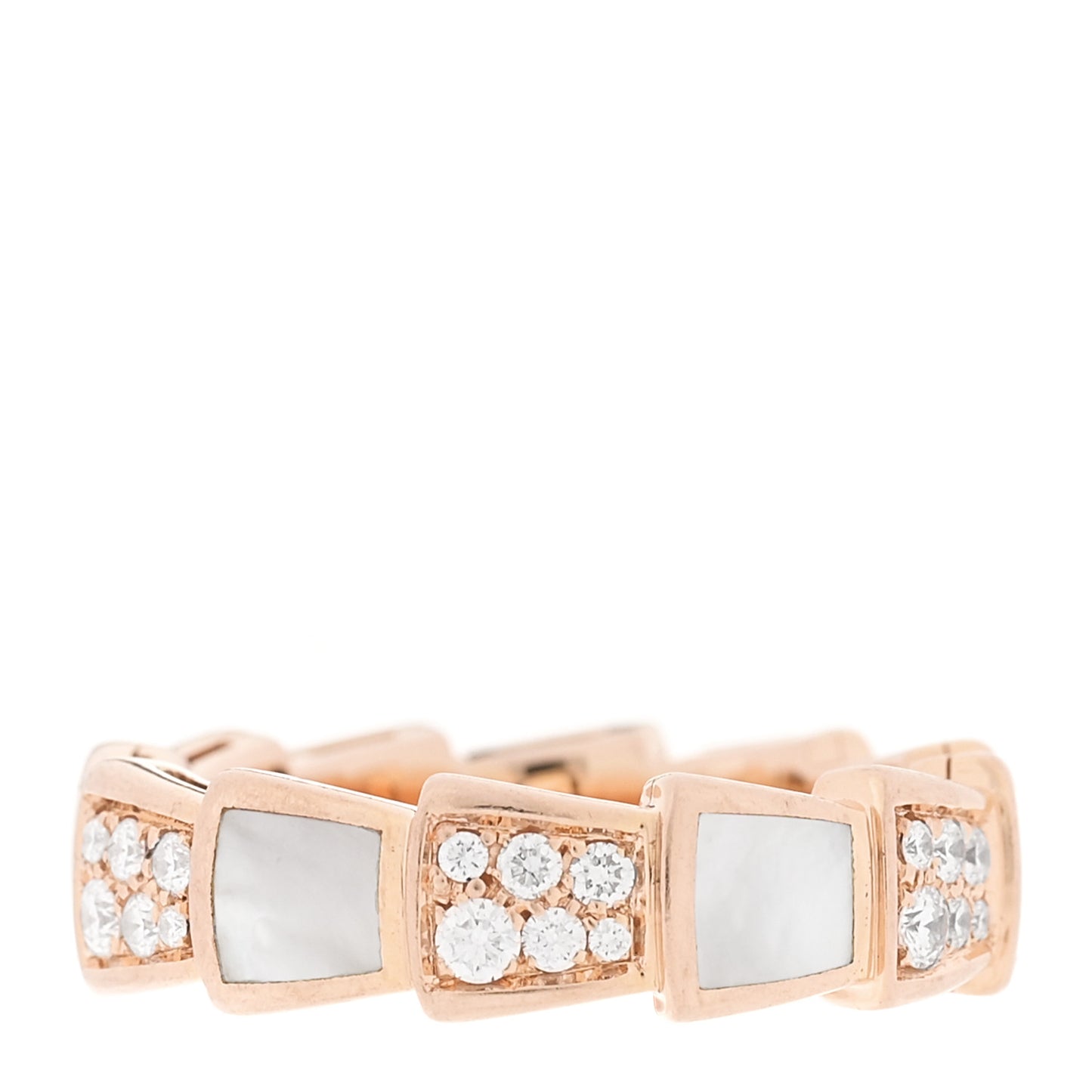 18K Rose Gold Diamond Mother of Pearl 6mm Serpenti Viper Band Ring 52 6
