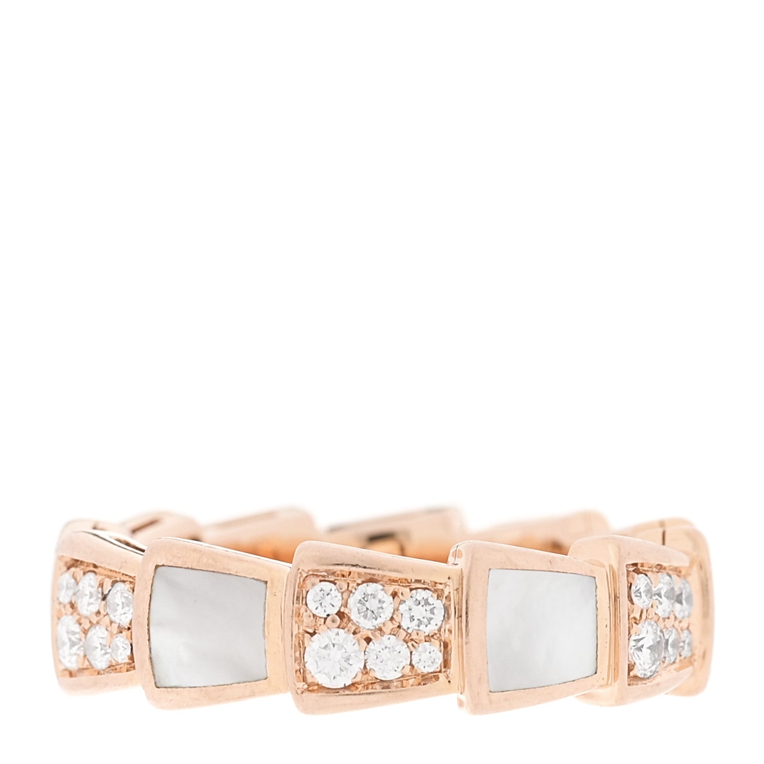 Bulgari 18K Rose Gold Diamond Mother of Pearl 6mm Serpenti Viper Band Ring 52 6 1 of 4
