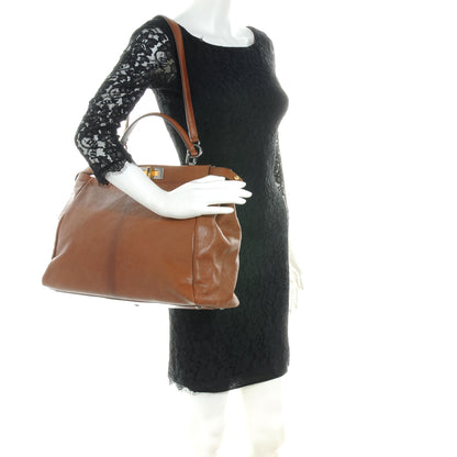 Fendi Goatskin Zucca Large Peekaboo Iconic Satchel Cuoio Tobacco Moro 2 of 9