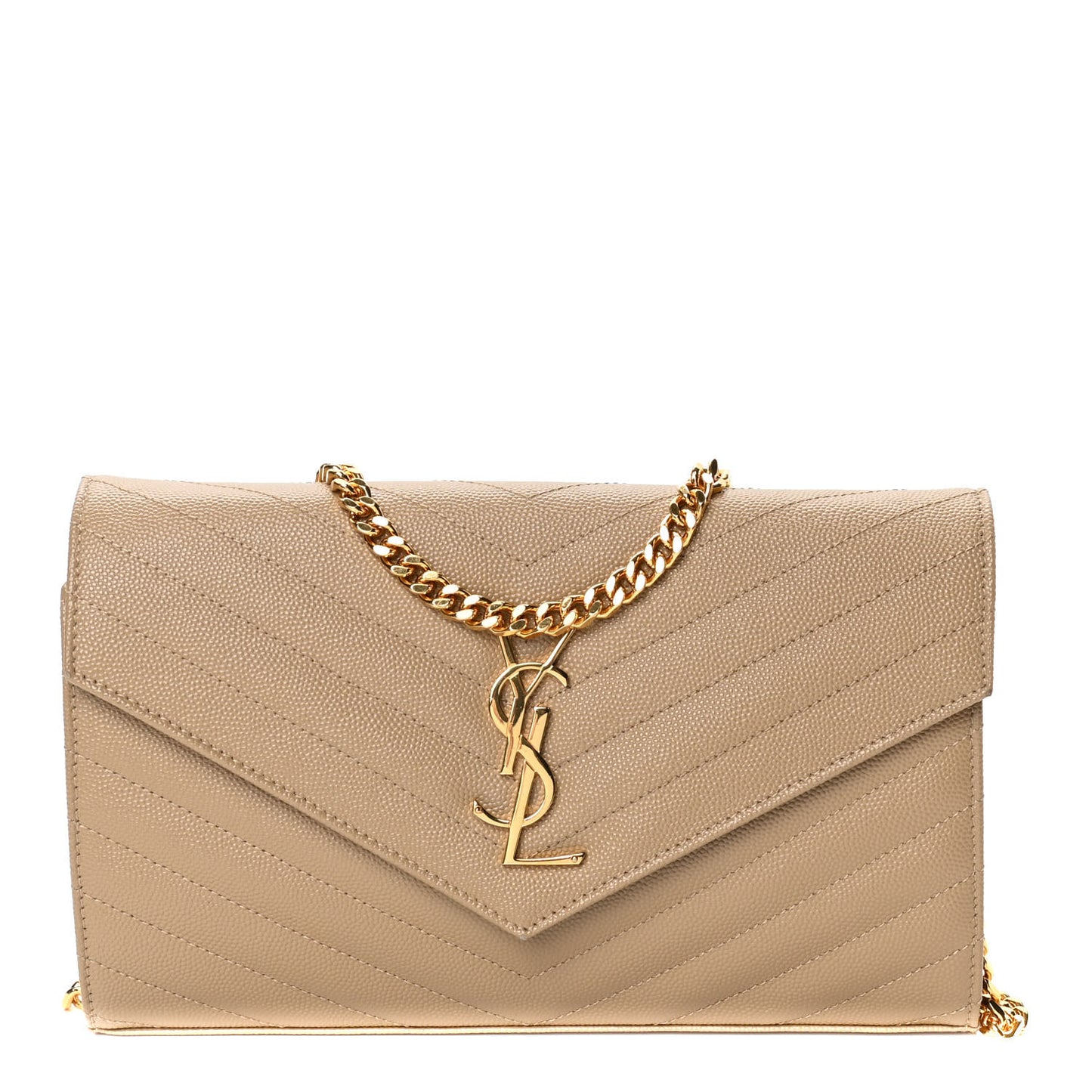 Grain De Poudre Matelasse Chevron Monogram Chain Wallet Dark Latte