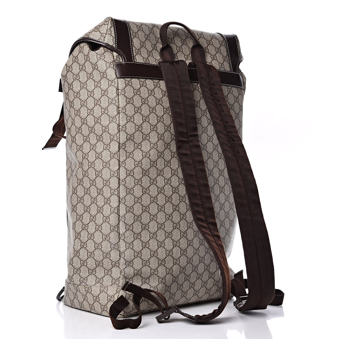 GG Supreme Monogram Large Interlocking G Double Buckle Backpack Dark Brown