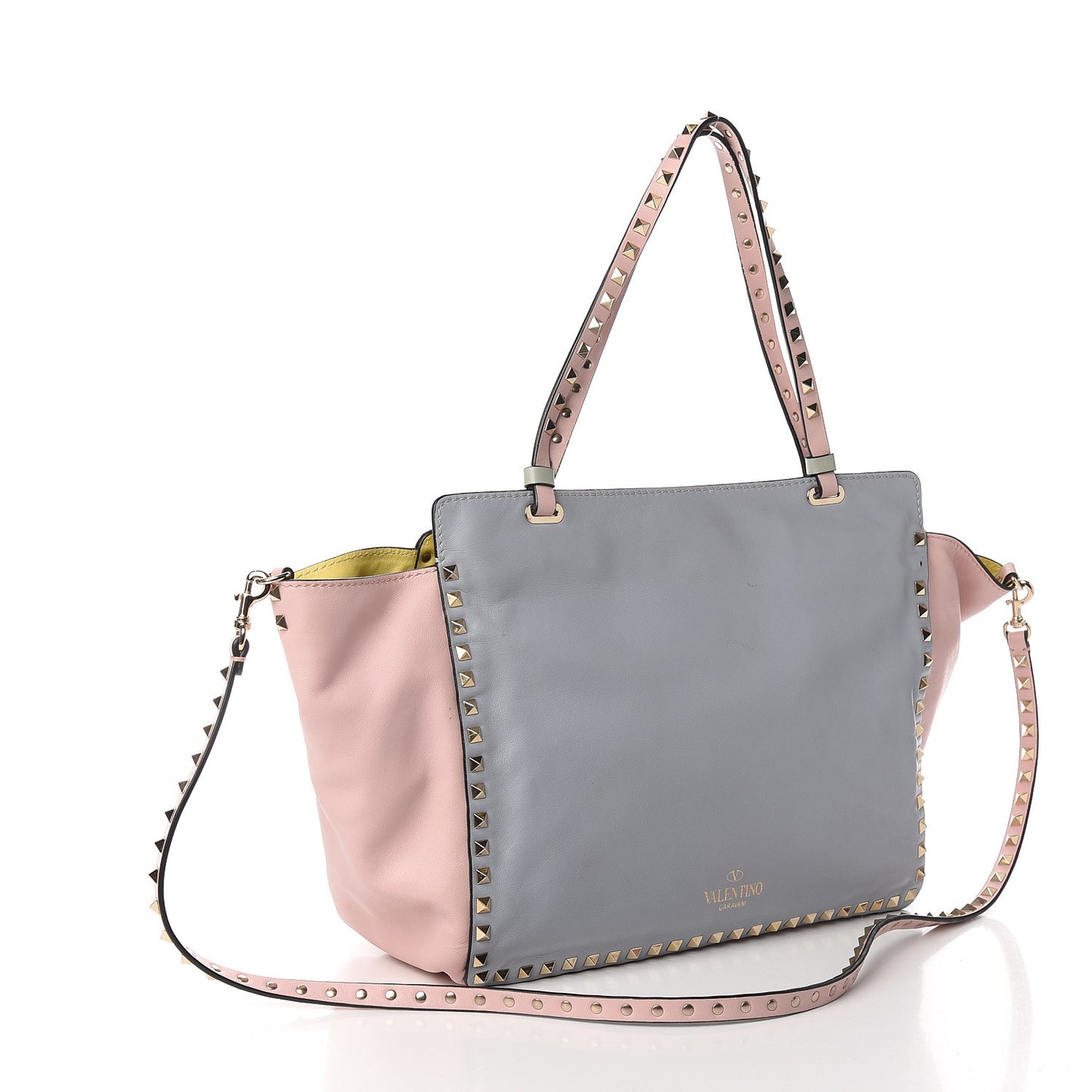 Vitello Watercolor Medium Rockstud Tote Rose Green Yellow Sky