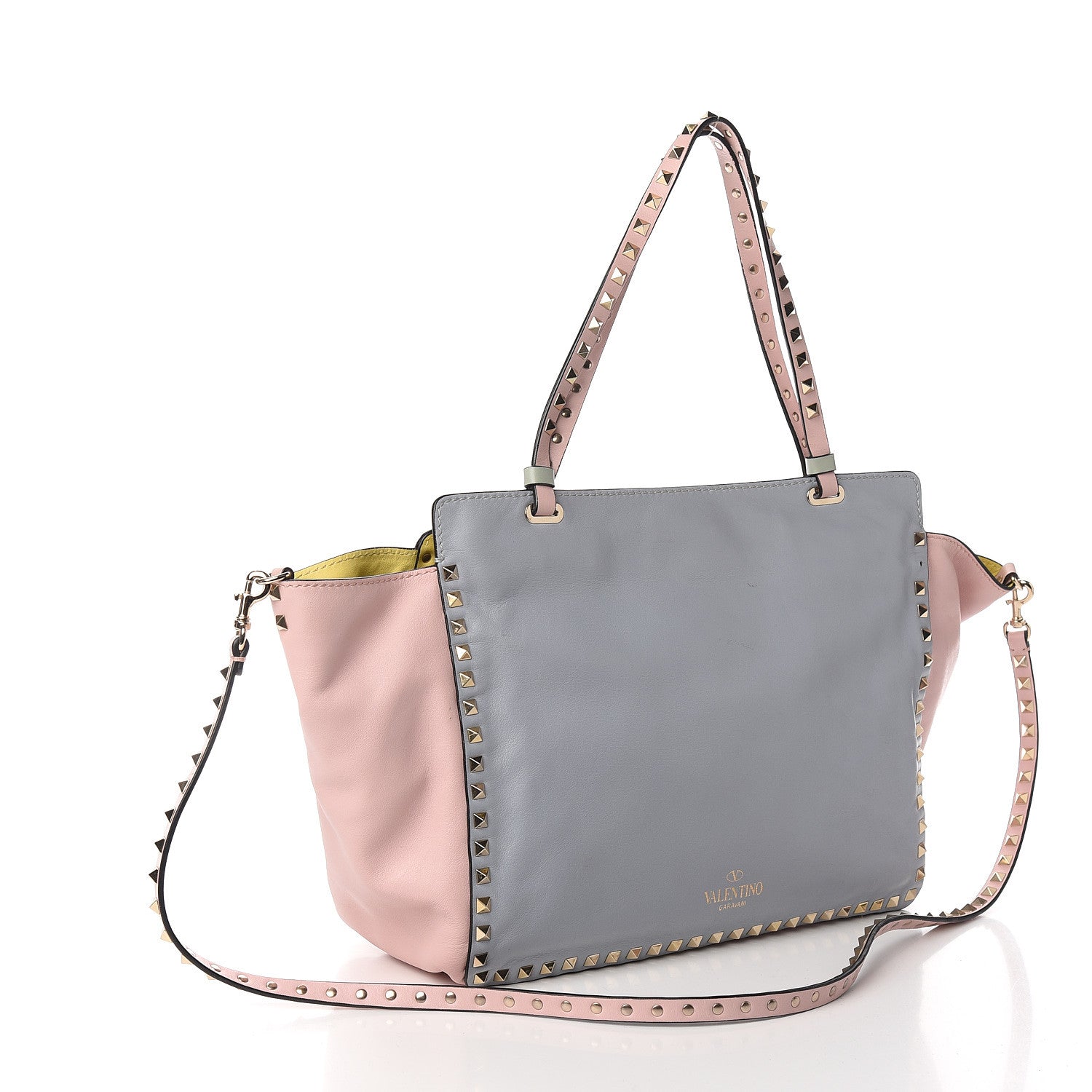 Valentino Garavani Vitello Watercolor Medium Rockstud Tote Rose Green Yellow Sky 2 of 14