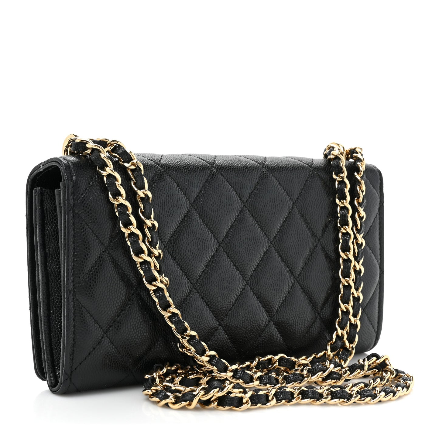 Caviar Quilted Pocket Twins Wallet On Chain WOC Black