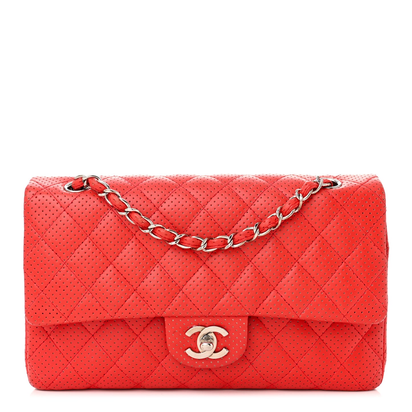 Lambskin Perforated Medium Double Flap Red