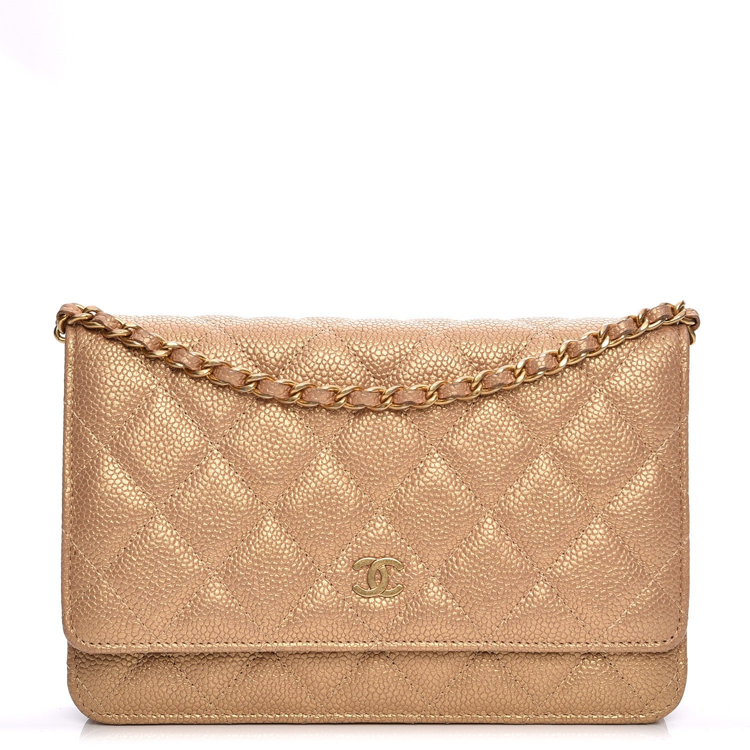 Chanel Pearly Caviar Quilted Wallet On Chain WOC Gold 1 of 9