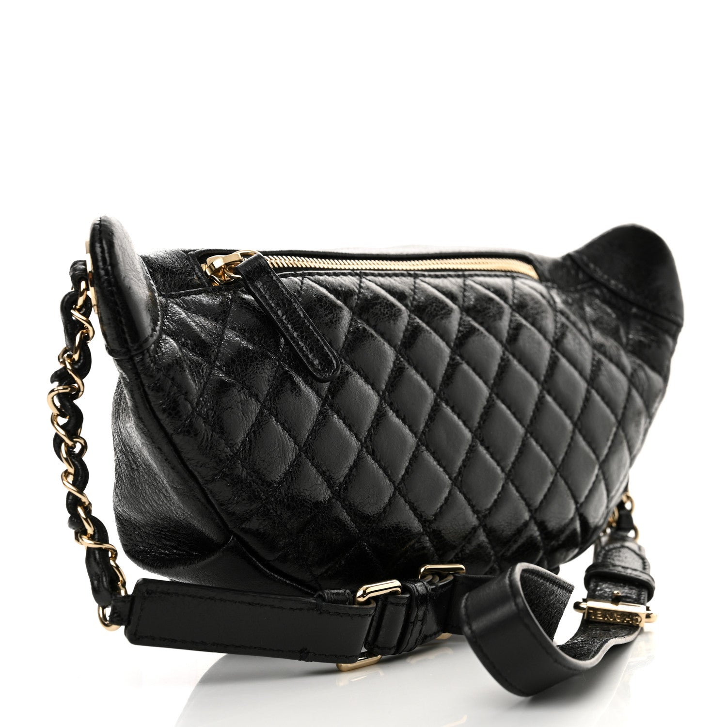 Chanel Crumpled Glazed Lambskin Quilted Waist Bag Fanny Pack Black 3 of 10
