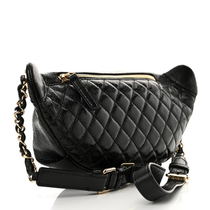 Chanel Crumpled Glazed Lambskin Quilted Waist Bag Fanny Pack Black 3 of 10