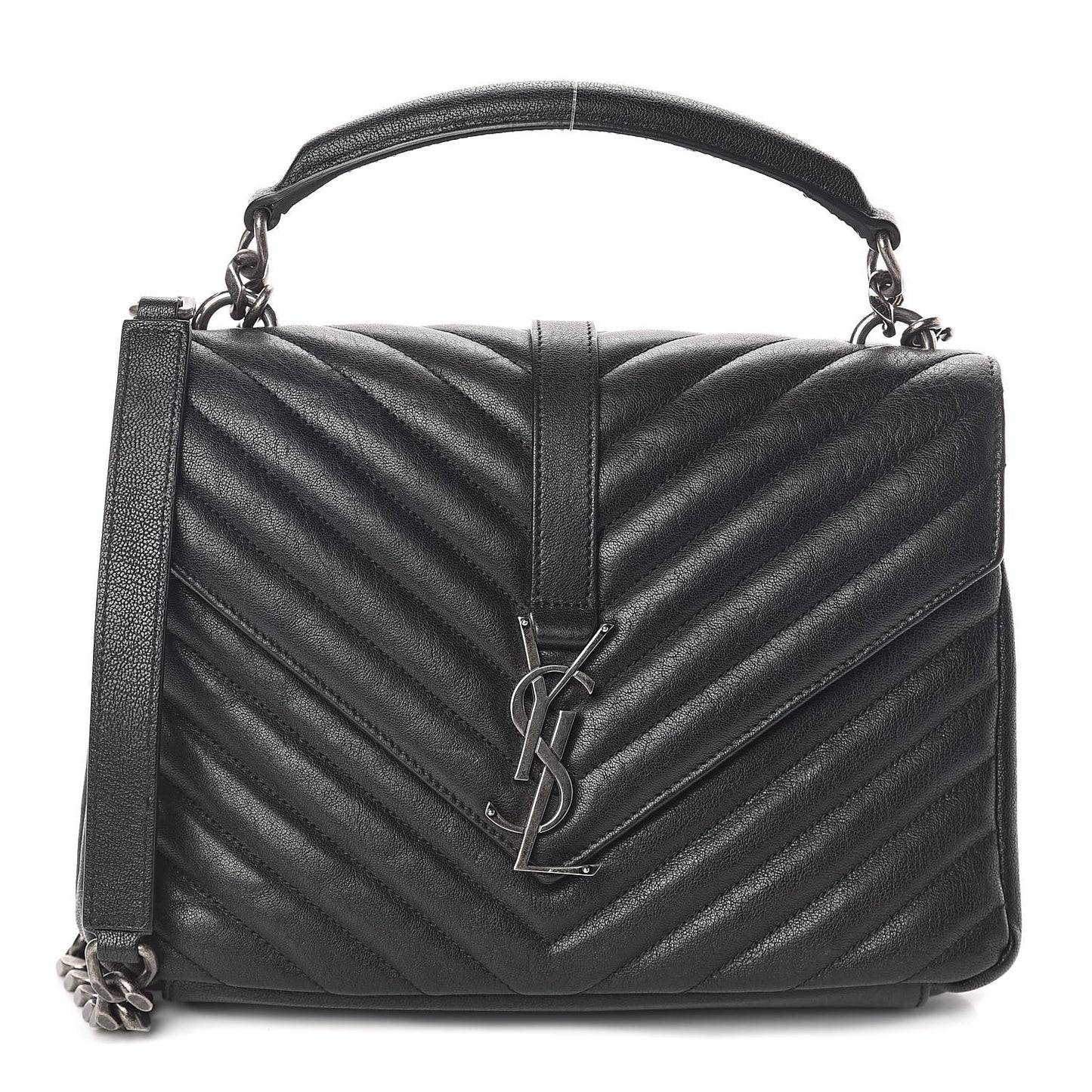 Sheepskin Matelasse Chevron Monogram Medium College Bag Black