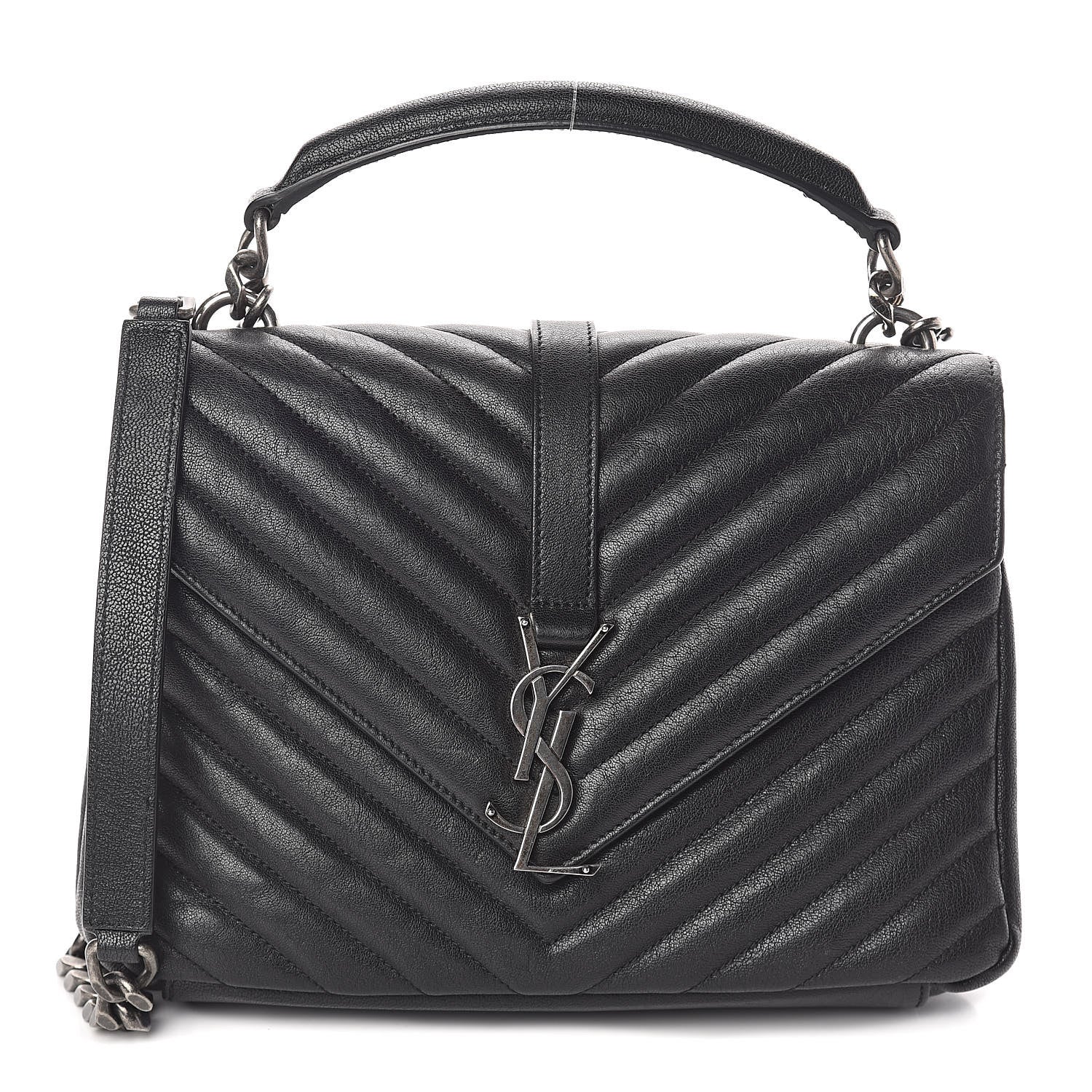 Saint Laurent Sheepskin Matelasse Chevron Monogram Medium College Bag Black 1 of 9