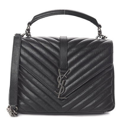 Saint Laurent Sheepskin Matelasse Chevron Monogram Medium College Bag Black 1 of 9