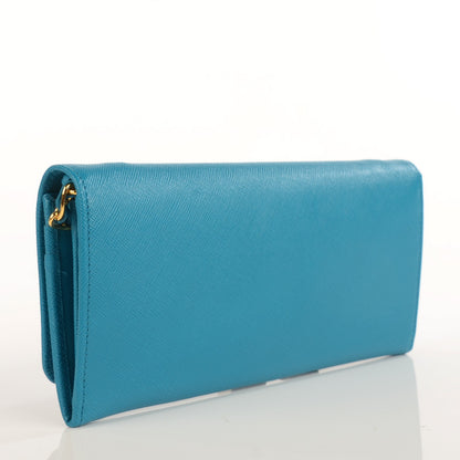 Prada Saffiano Metal Oro Chain Wallet Celeste 4 of 10