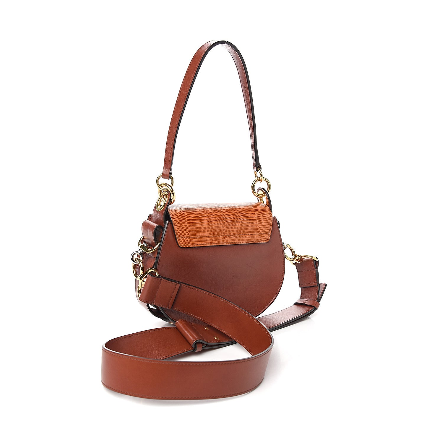 Calfskin Crocodile Embossed Small Tess Bag Woodsy Green Brown