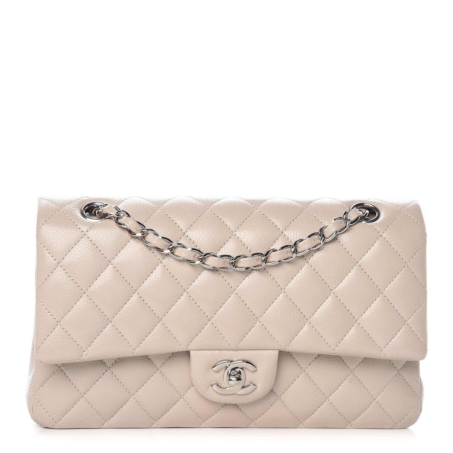 Chanel Caviar Quilted Medium Double Flap Light Grey 1 of 12
