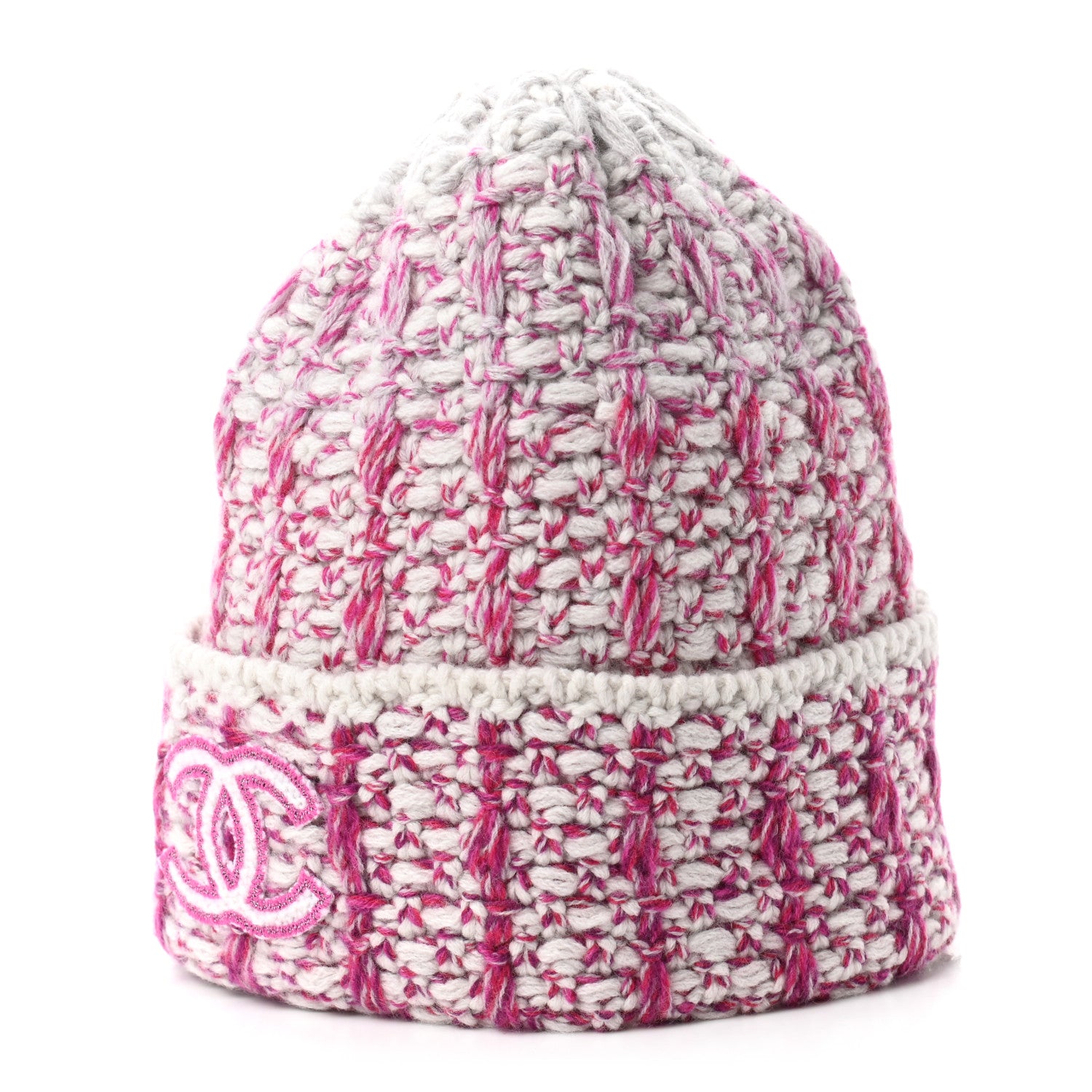 Chanel Cashmere Logo Beanie Hat Light Beige Dark Pink Light Pink 1 of 7