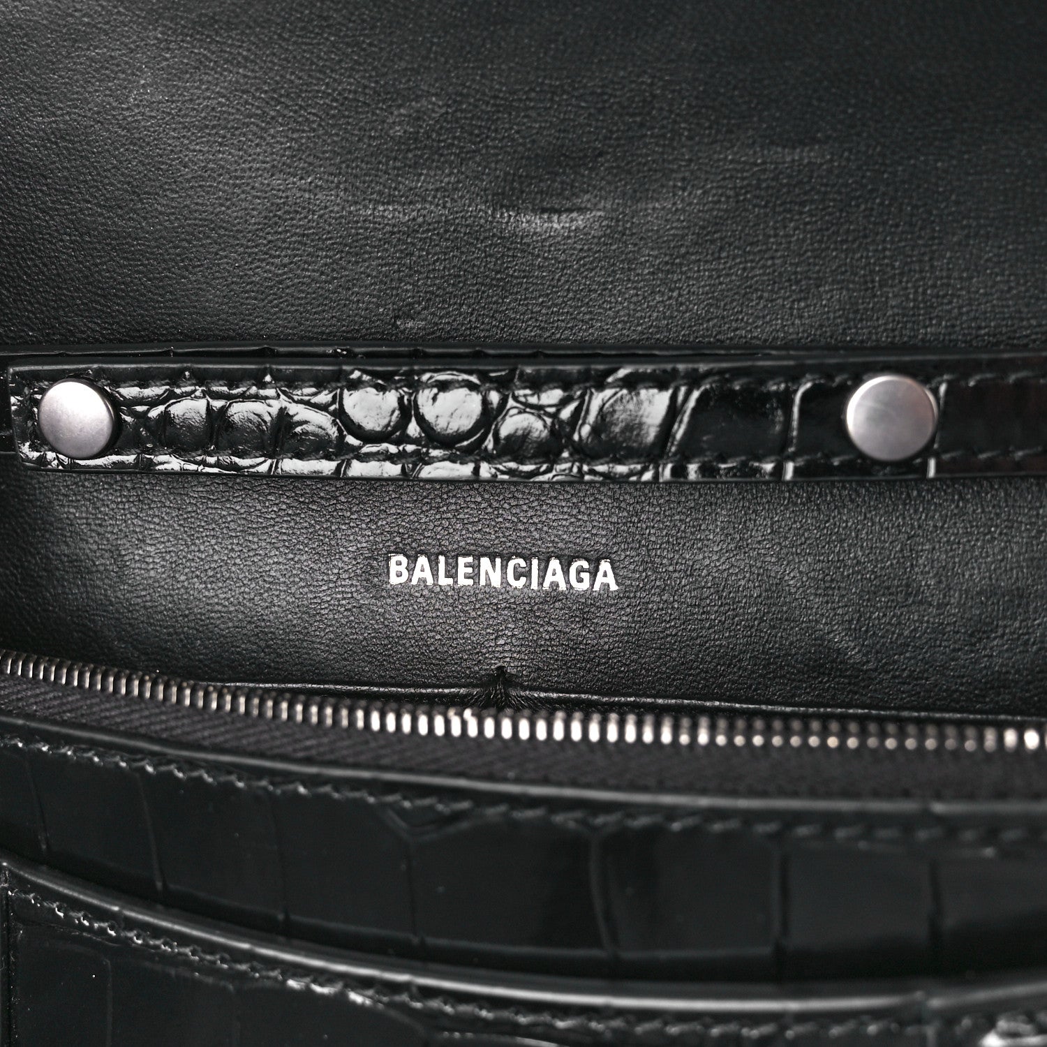 Balenciaga Shiny Calfskin Monochrome Crocodile Embossed Hourglass Chain Bag Black 6 of 10