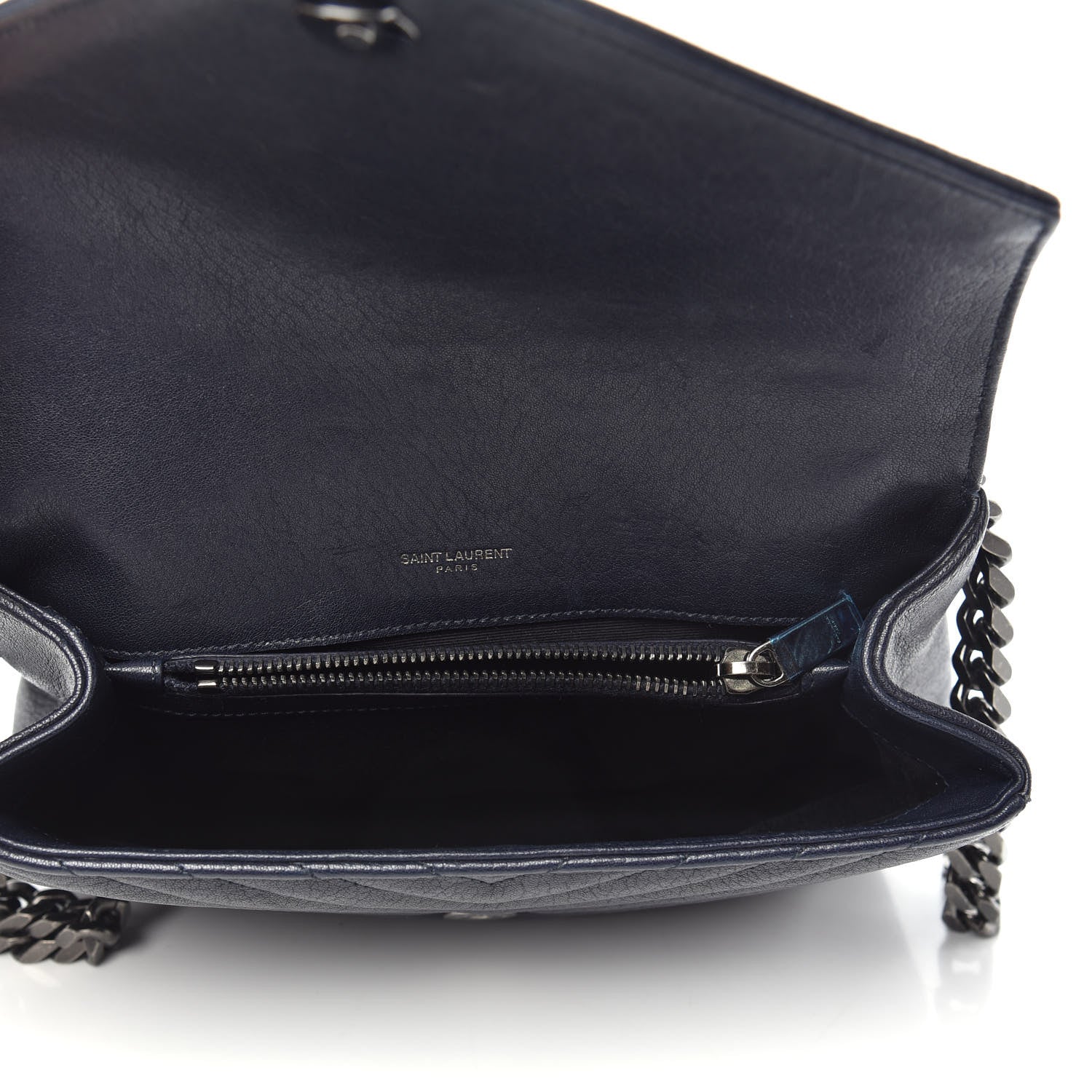 Saint Laurent Sheepskin Matelasse Chevron Monogram Medium College Bag Deep Marine 6 of 13