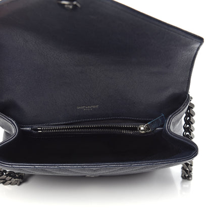Saint Laurent Sheepskin Matelasse Chevron Monogram Medium College Bag Deep Marine 6 of 13
