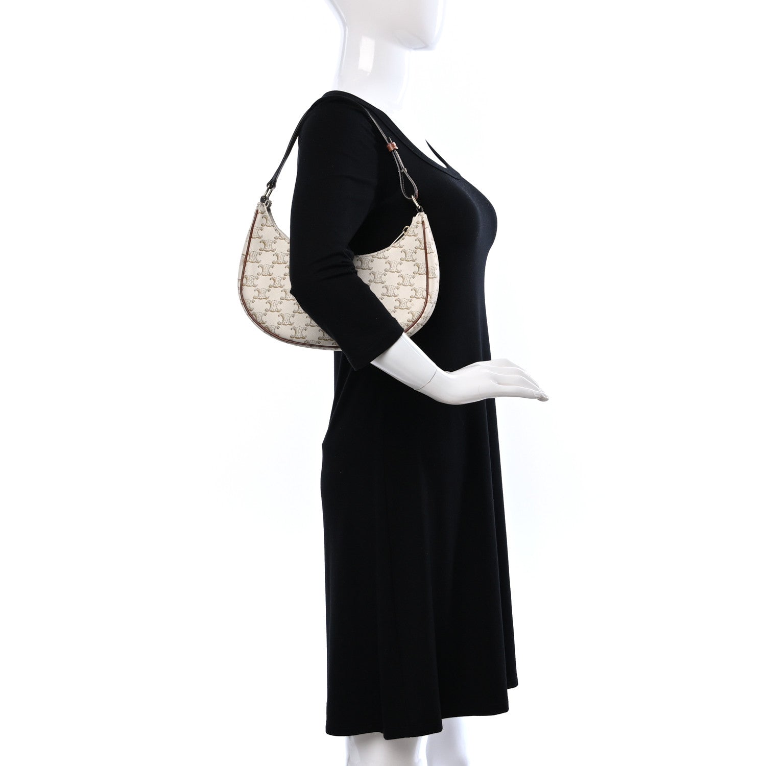 Celine Canvas Calfskin Ava Triomphe Shoulder Bag White 2 of 9