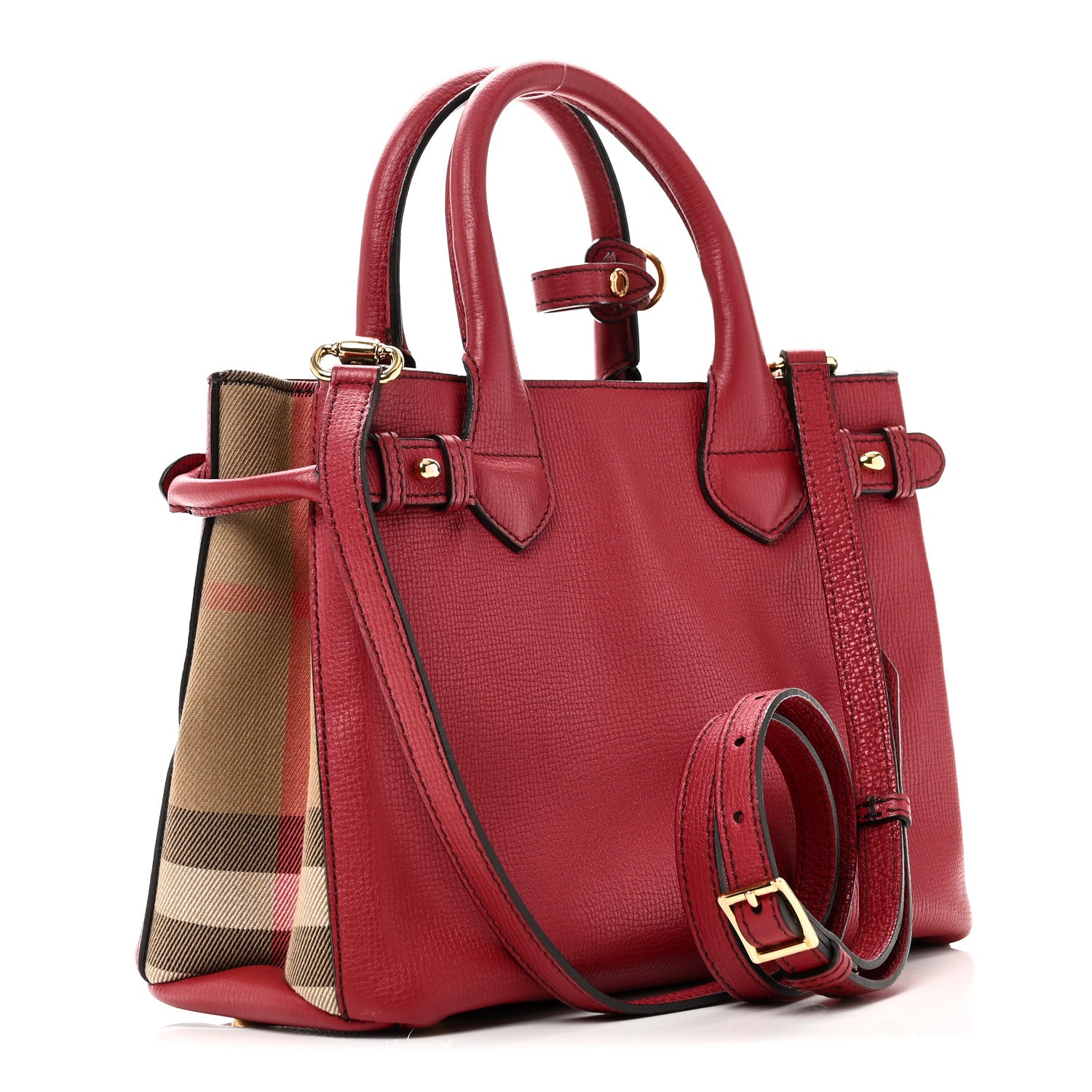 Burberry Grainy Calfskin House Check Small Banner Tote Red 3 of 9