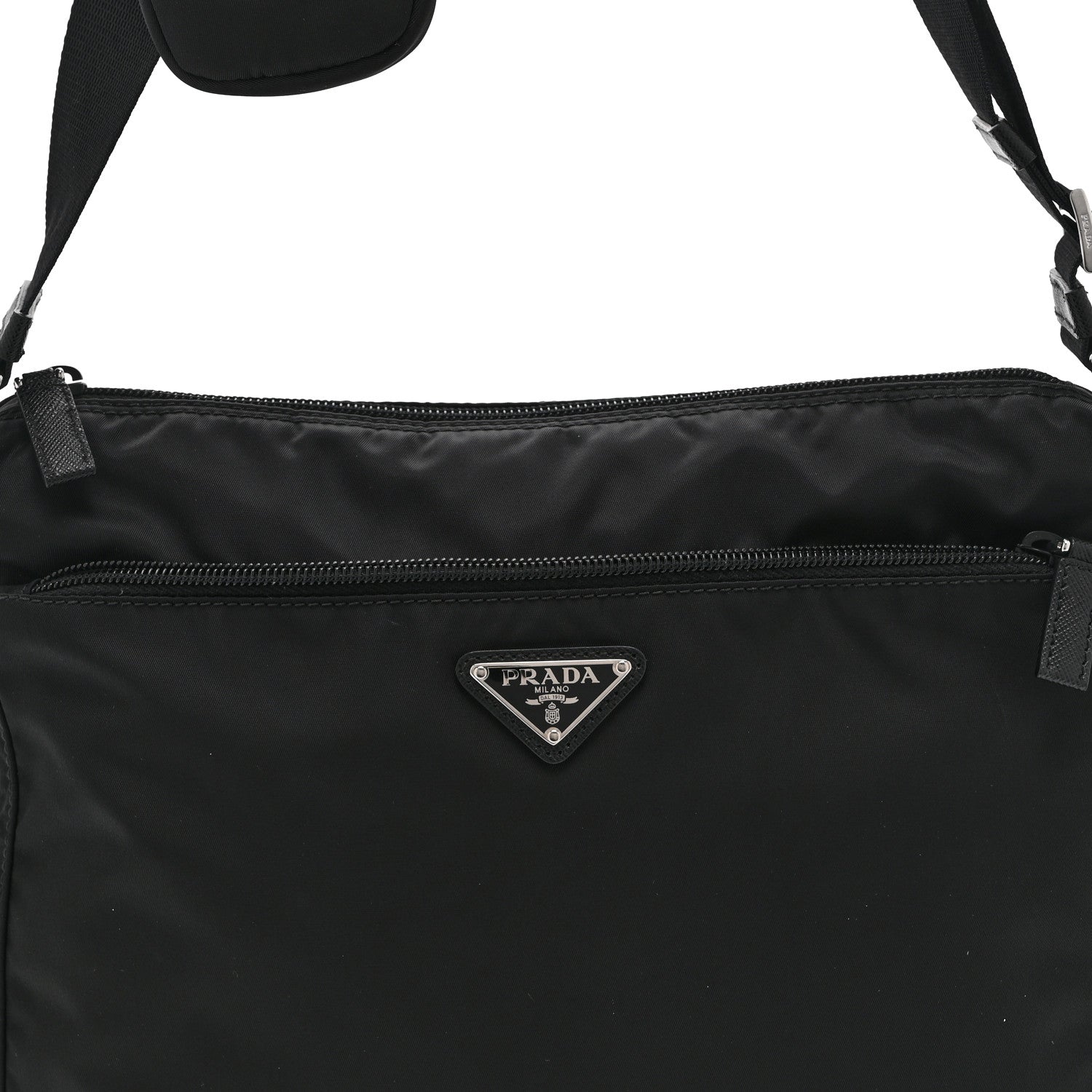 Prada Re-Nylon Vela Saffiano Pocket Double Zip Messenger Bag Black 8 of 10