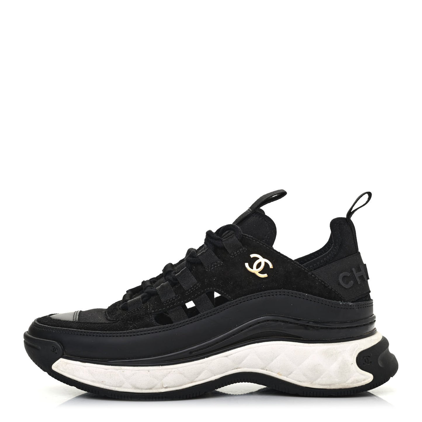 Fabric Calfskin Suede CC Sneakers 36 Black