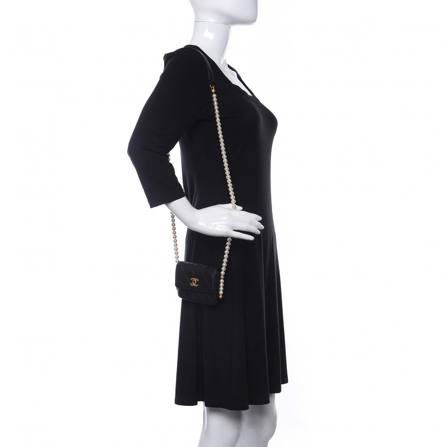 Chanel Calfskin Quilted About Pearls Card Holder Flap With Chain Black 2 of 12
