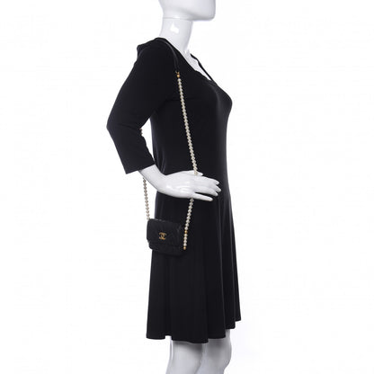 Chanel Calfskin Quilted About Pearls Card Holder Flap With Chain Black 2 of 12