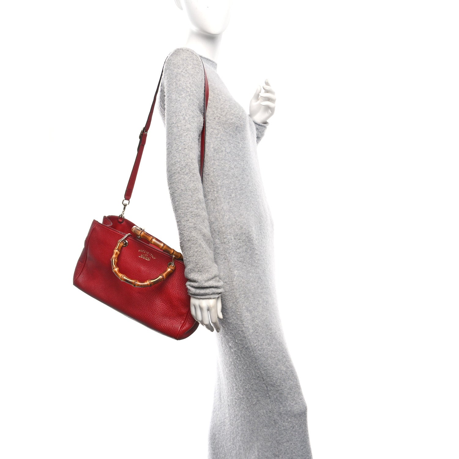 Gucci Pebbled Calfskin Medium Bamboo Shopper Tote Red 1857675