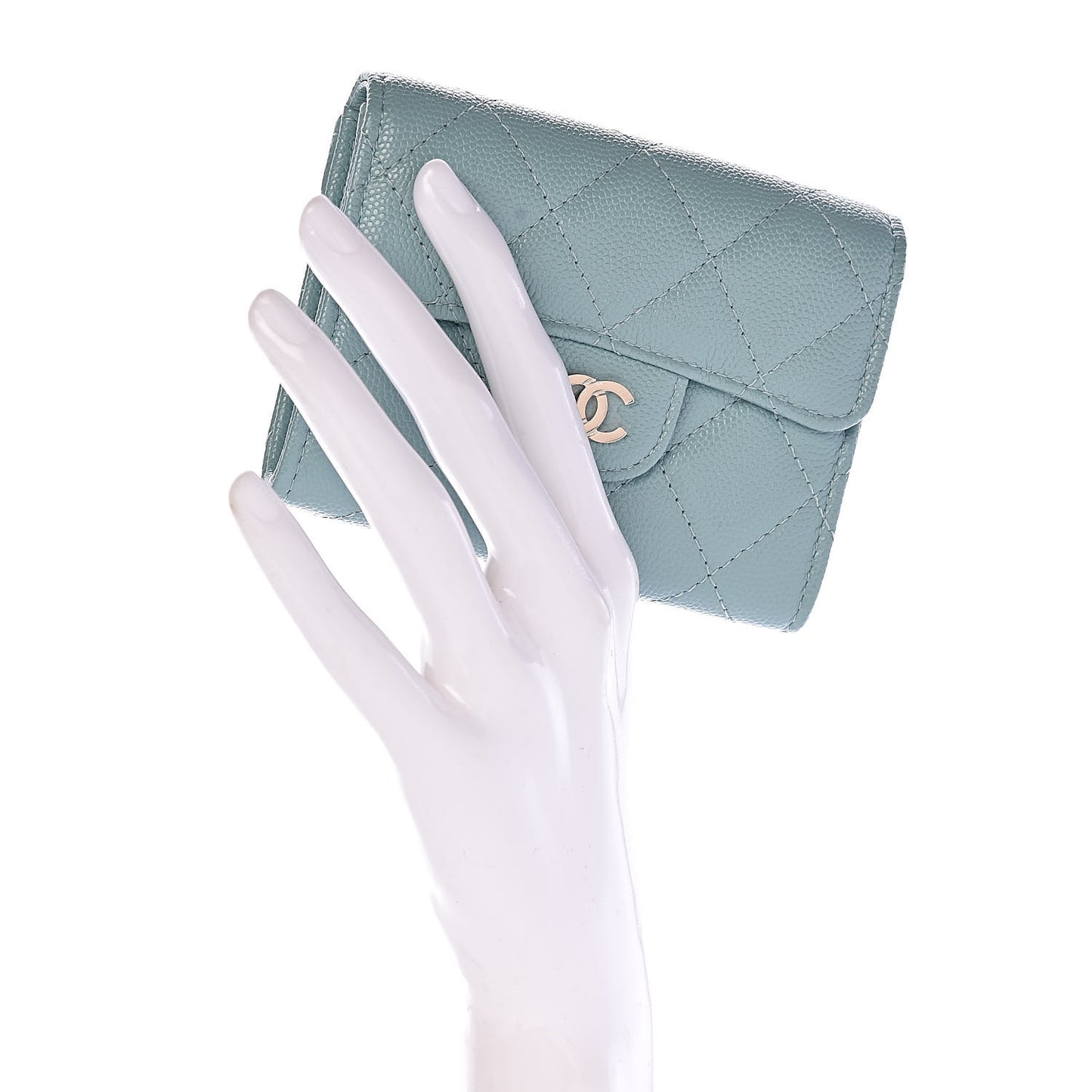 Caviar Quilted Flap Card Holder Wallet Light Blue
