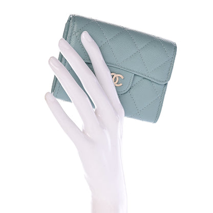 Chanel Caviar Quilted Flap Card Holder Wallet Light Blue 2 of 9