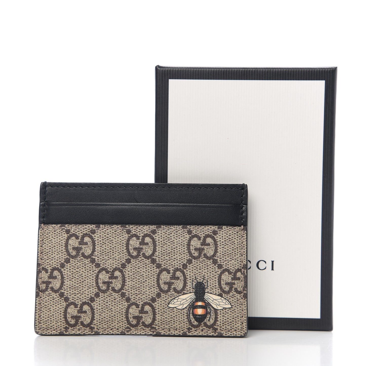GG Supreme Monogram Bee Print Card Holder Black