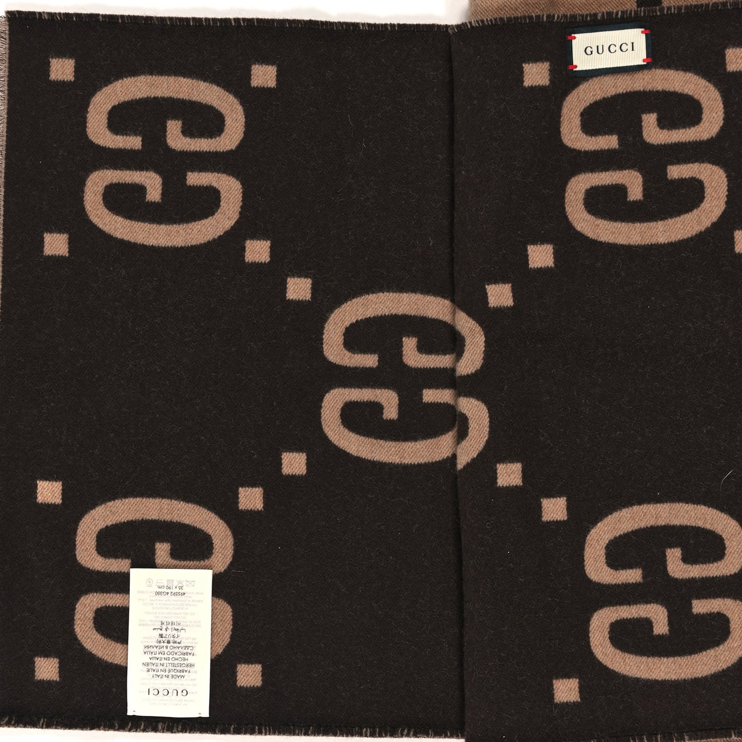 Wool Silk Monogram Jumbo GG Freedom Scarf Dark Brown Beige