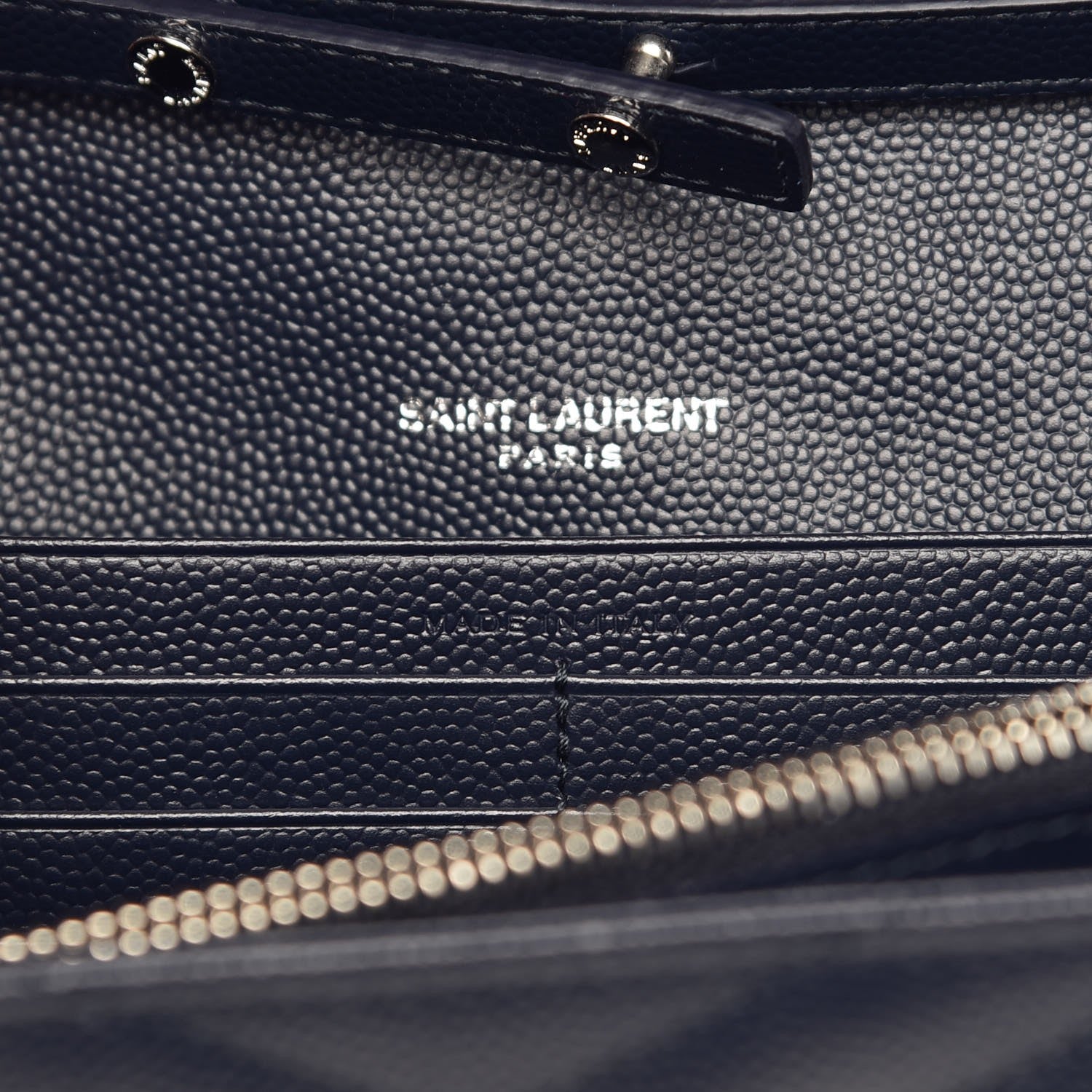 Saint Laurent Grain De Poudre Matelasse Chevron Monogram Chain Wallet Deep Marine 7 of 9