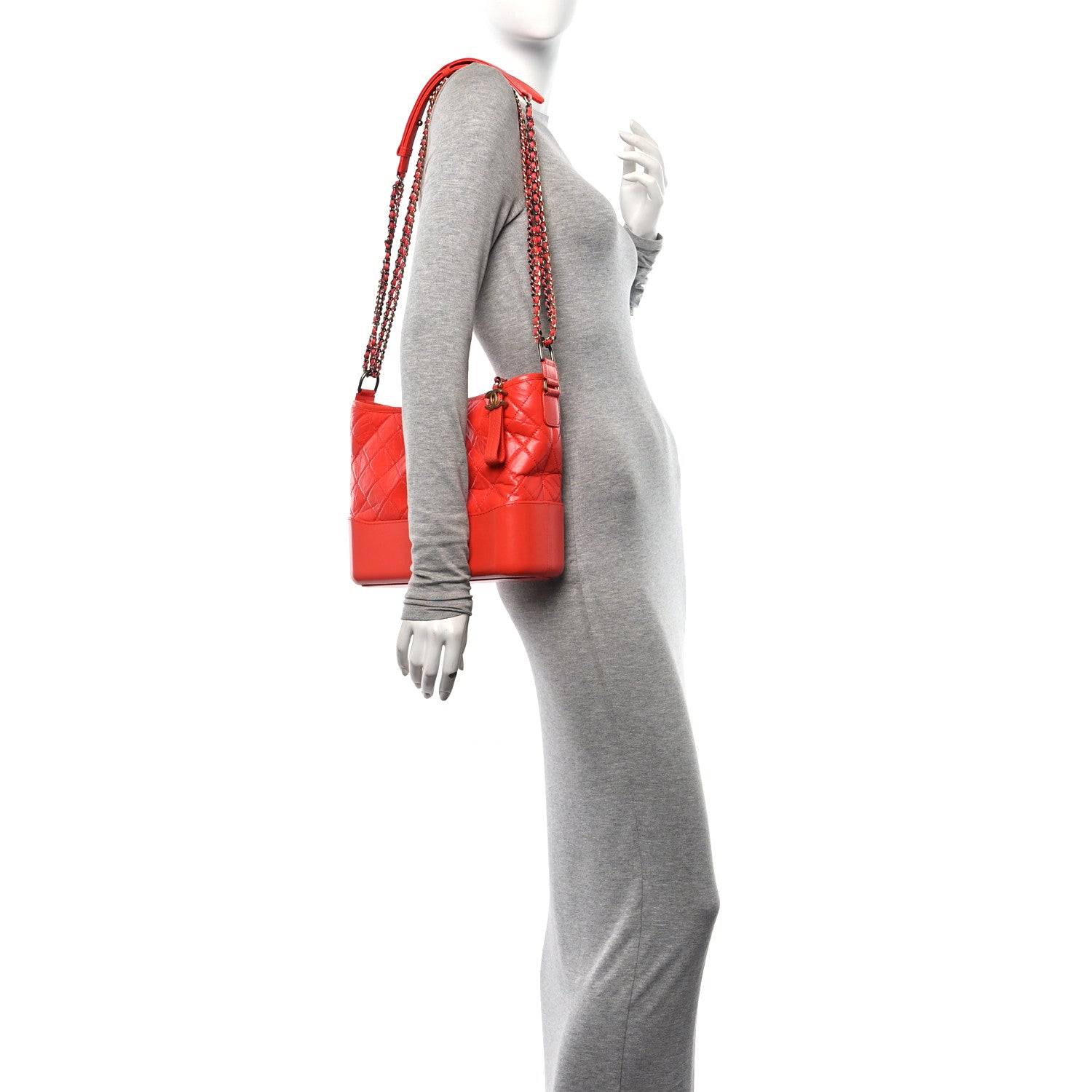 Chanel Aged Calfskin Quilted Medium Gabrielle Hobo Red 2 of 10