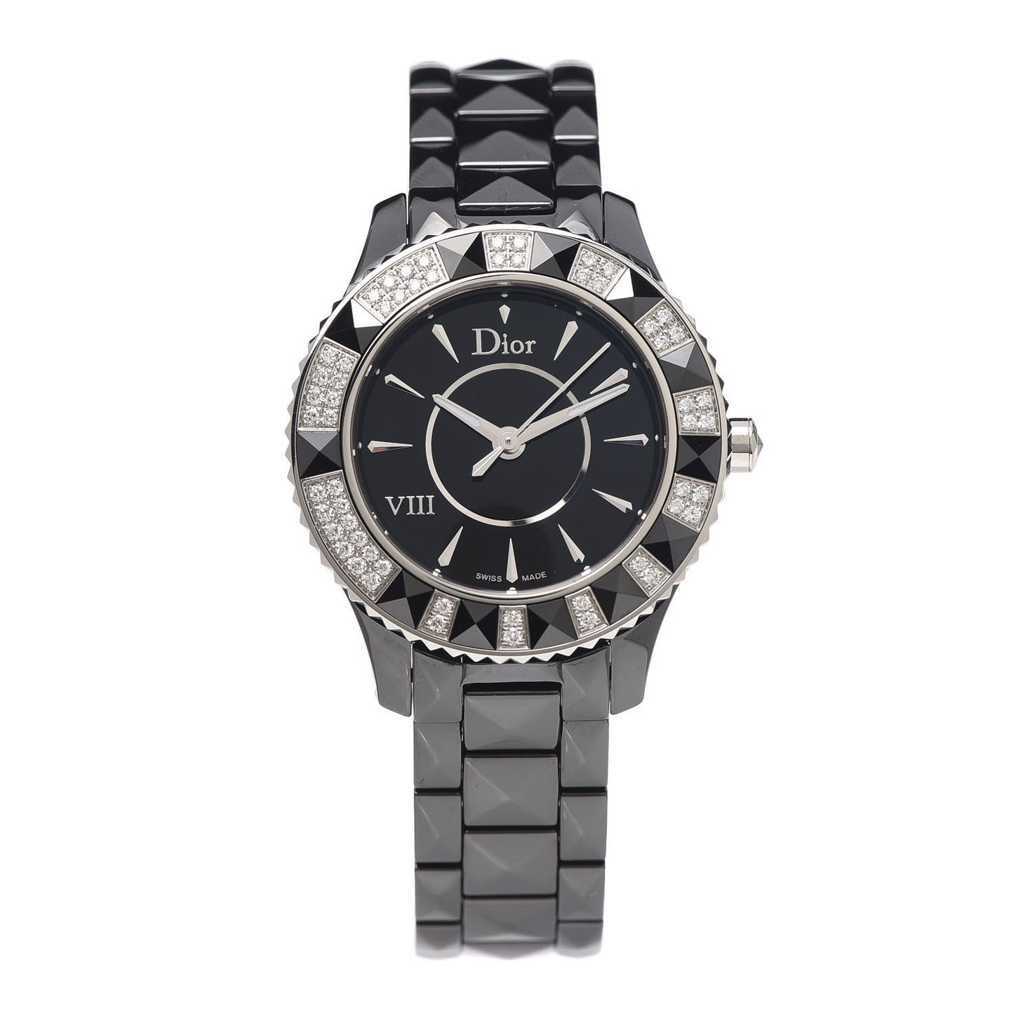 Stainless Steel Ceramic Diamond 33mm Dior VIII Quartz Watch Black