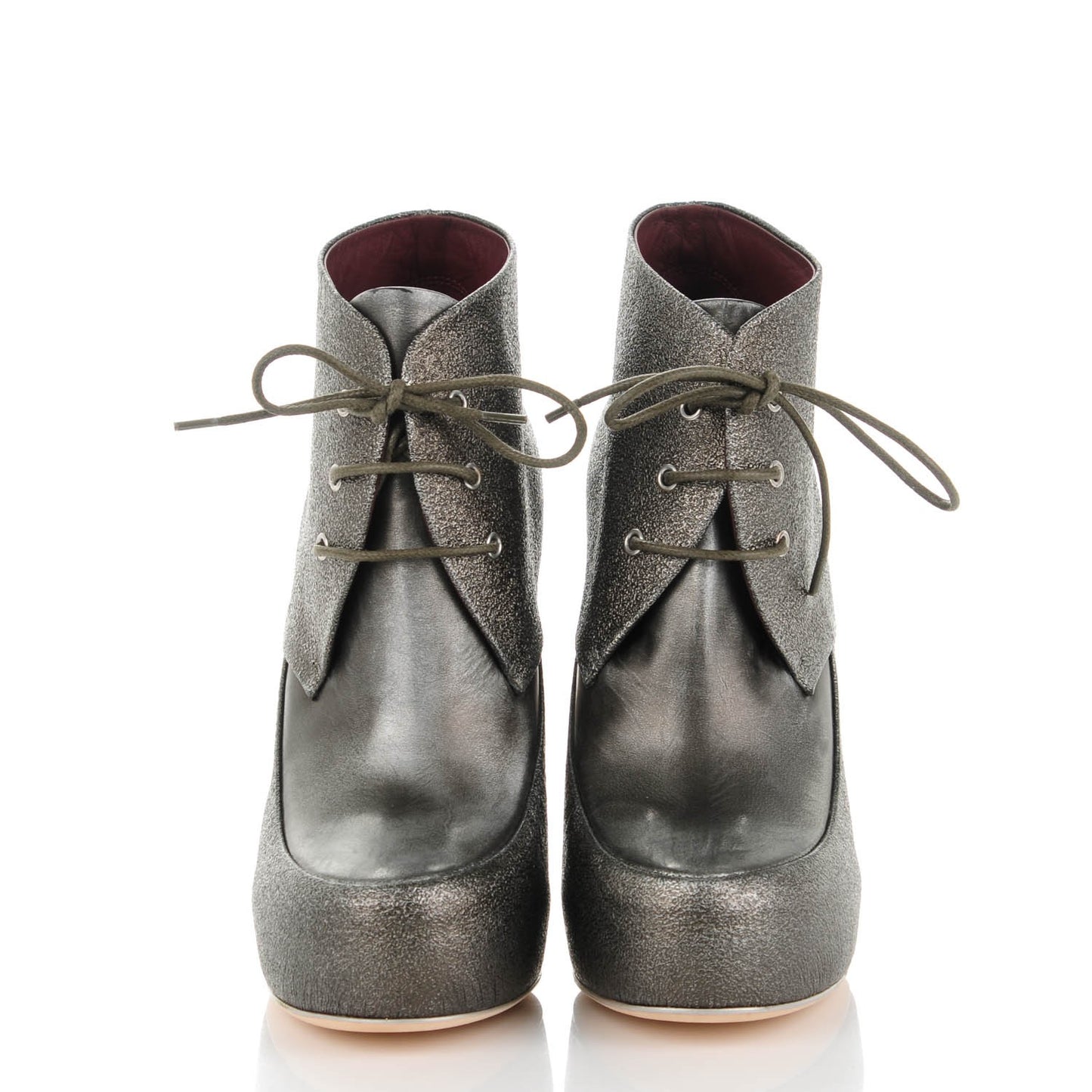 Metallic Calfskin Lacets Booties 38 Khaki