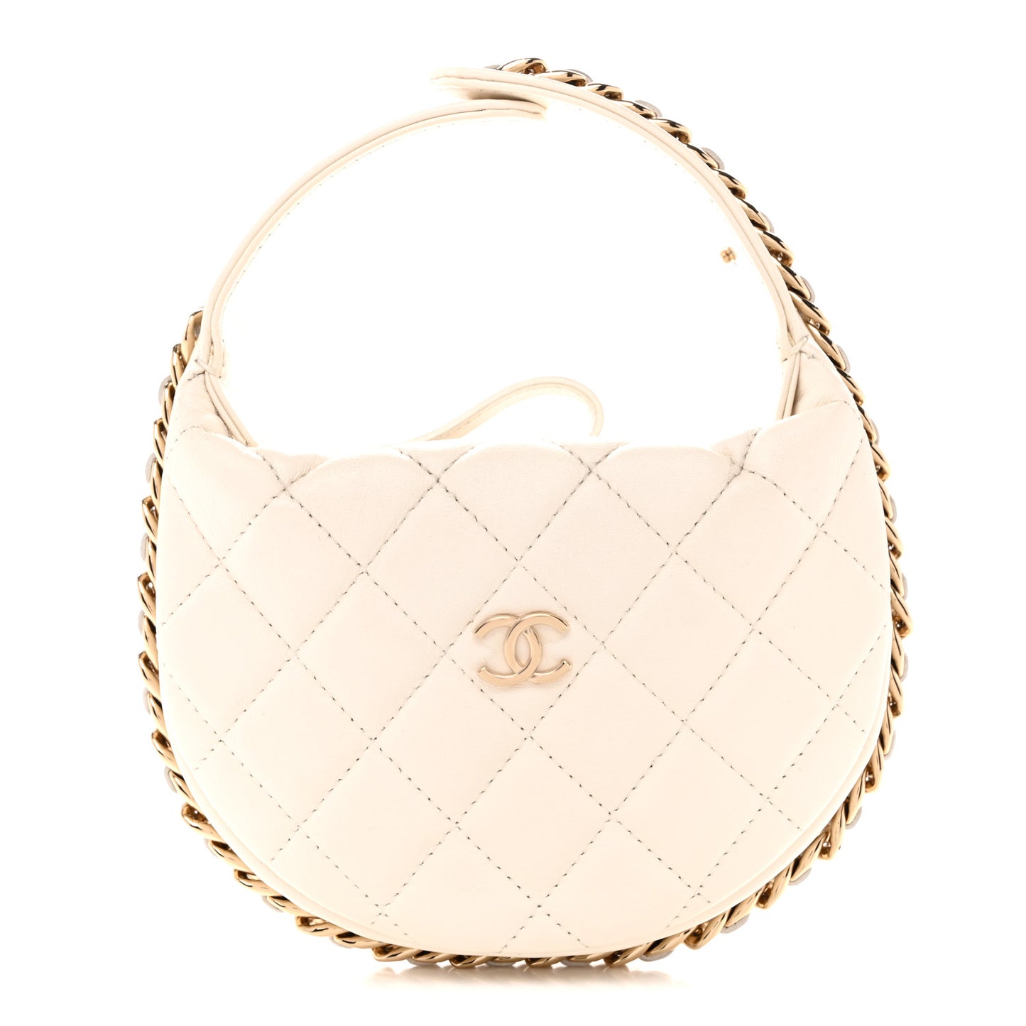 Lambskin Quilted Chain Around Pouch Hobo White